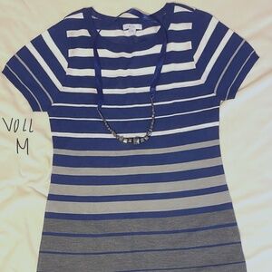 VOLL Blue Stripes + White/Gray Ombre Midi Dress Medium